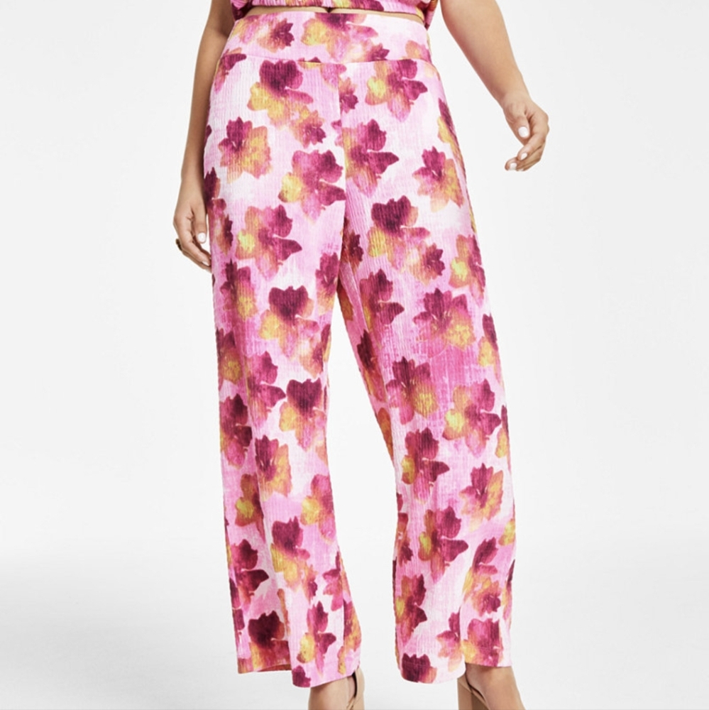 BAR III High Rise Wide Leg Textured Floral Pull On Pant 3x NWT